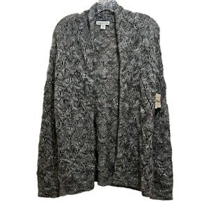 Coldwater Creek ‘Sequin Swirl cardi’ cardigan sweater sequins sheer gray Medium